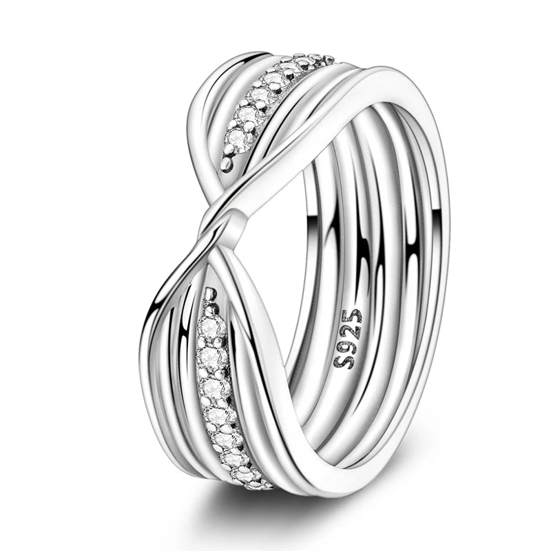 925 Sterling Silver Rings, Intertwined Line, Zircon Geometric Coiled Rings, Romantic Engagement, Wedding, Valentine's Day, Fine Jewelry, Gift
