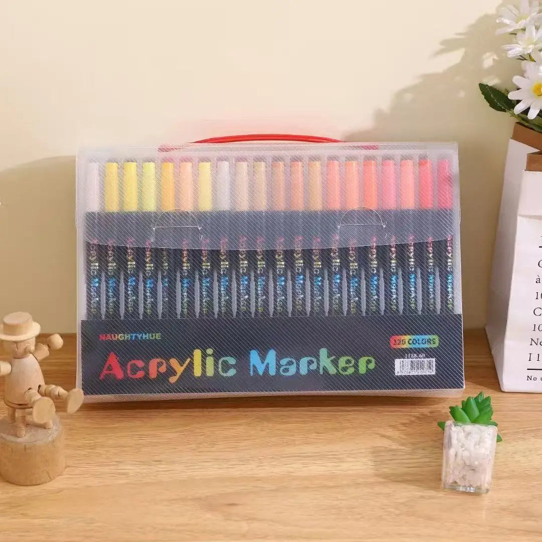 Marqueurs de peinture acrylique professionnels à 48 couleurs, double pointe fine et pinceau, adaptés à la pierre, au bois, à la calligraphie