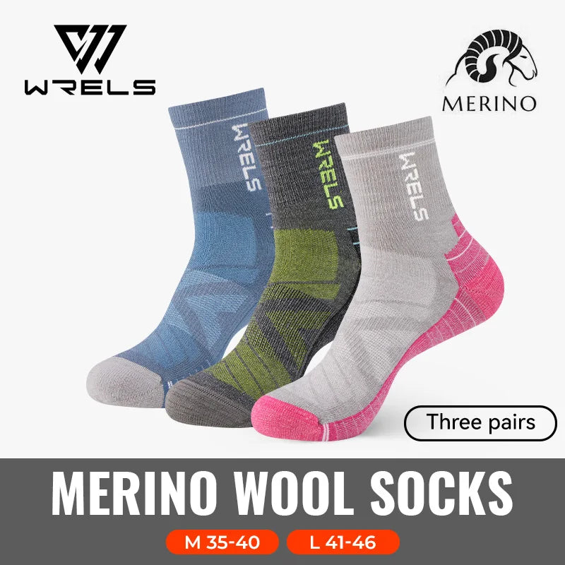 WRELS 1/2/3 paires chaussettes en laine mérinos thermique chaud hiver haute élastique épais chaussettes de randonnée Absorption d'humidité chaussettes de sport en laine