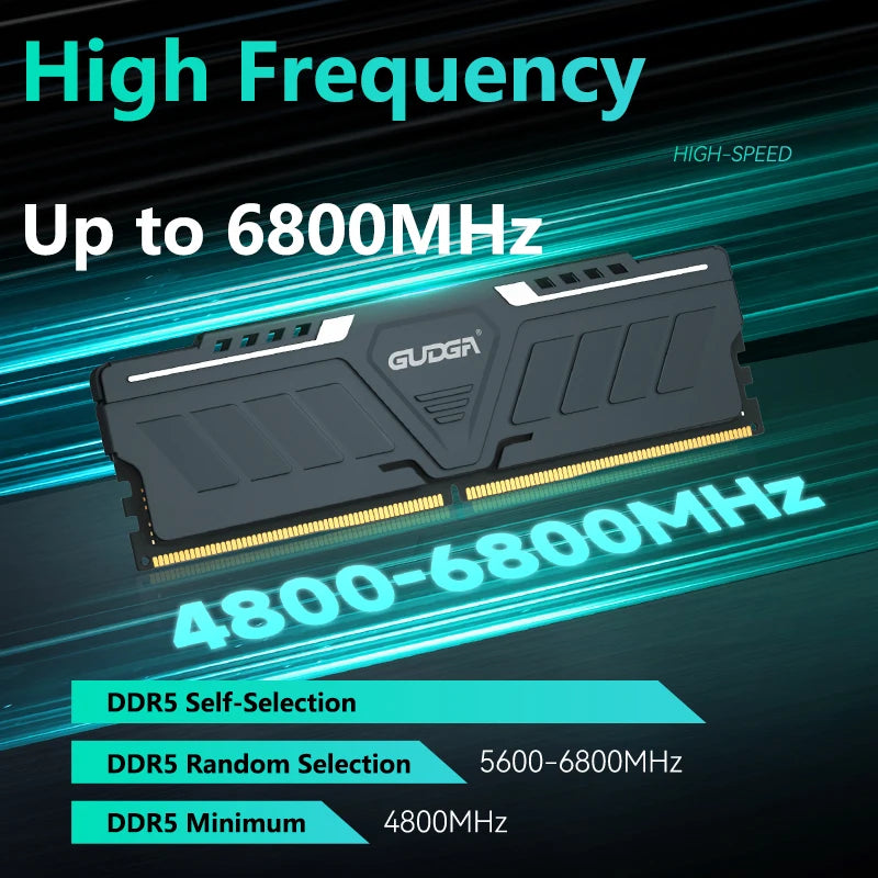 GUDGA DDR5 RAM 8 Go/16 Go/32 Go 4800-6800 MHz 1,1-1,35 V CL40 avec dissipateur thermique en aluminium pour ordinateur de bureau