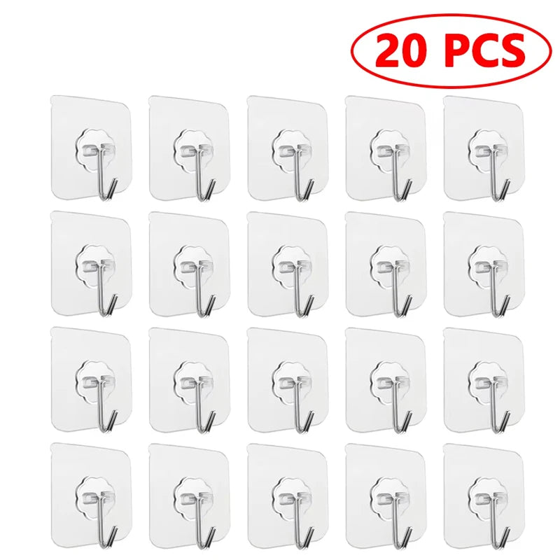 Gancho autoadhesivo de PVC, 20/10 unidades, de acero inoxidable, transparente, soporte de pared multiusos, soporte de puerta, organizador de almacenamiento de cocina, hogar