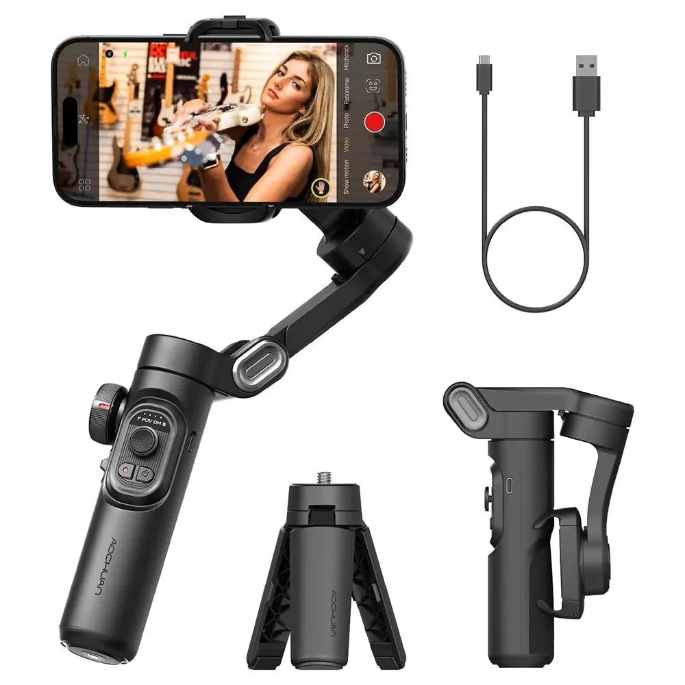 AOCHUAN SmartXE 3-Axis Handheld Gimbal Stabilizer for Smartphone iPhone Android AI Face Tracking TikTok Vlog