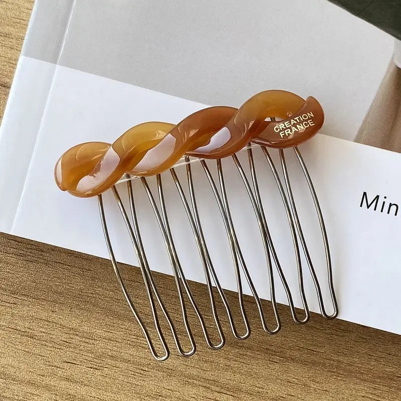 Peigne pince à cheveux torsadé mode — élégant, côté, épingle, fille, accessoires