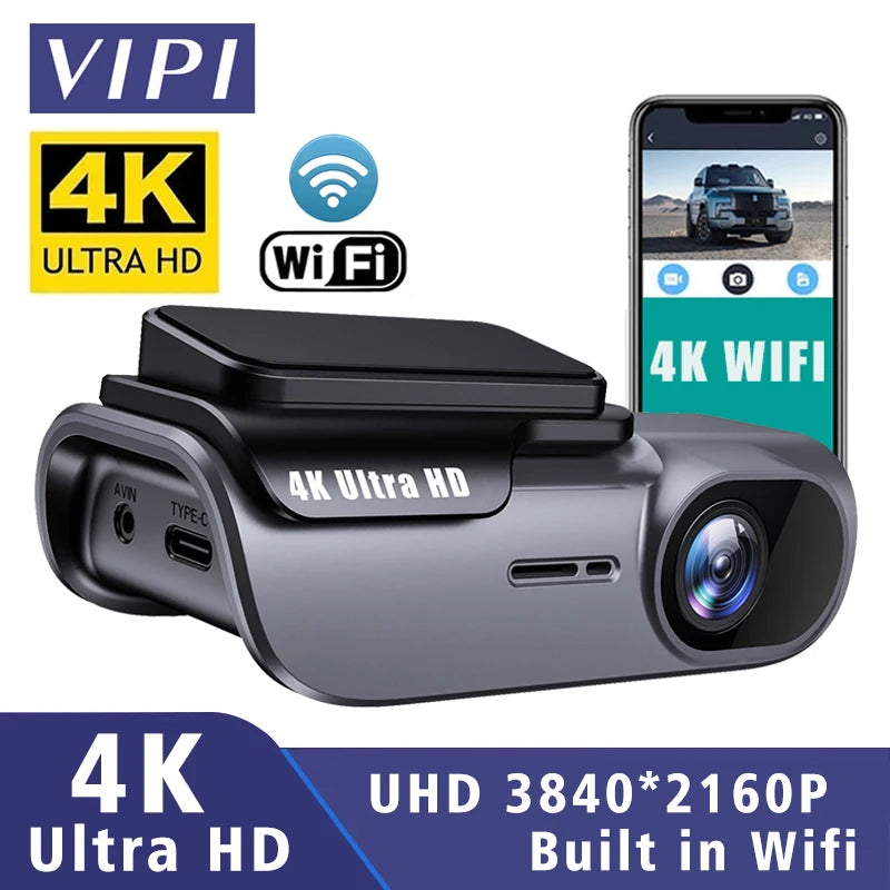 Cámara de salpicadero WIFI 4K 3840x2160P, DVR para coche, grabador de conducción de vídeo, registrador, caja negra, vigilancia 24 horas, visión nocturna