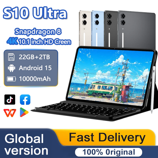 New S10 Ultra 2026 Tablet, 10.1-inch, 22GB, Android 15, Snapdragon 8 Gen 3, Facial Recognition, 10000 mAh, 5G, Dual SIM