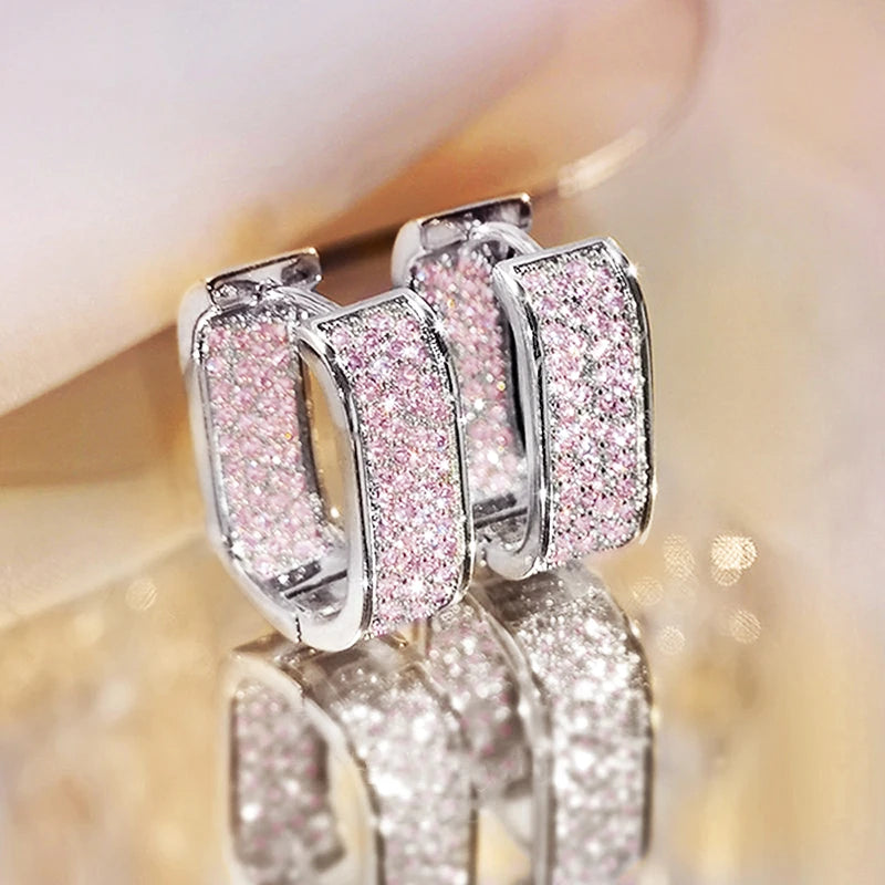 Huitan Bling Bling CZ Earrings for Women Luxury Gold/Silver Color Fashion Contracted Lady Earrings Drop Shipping Jewelry