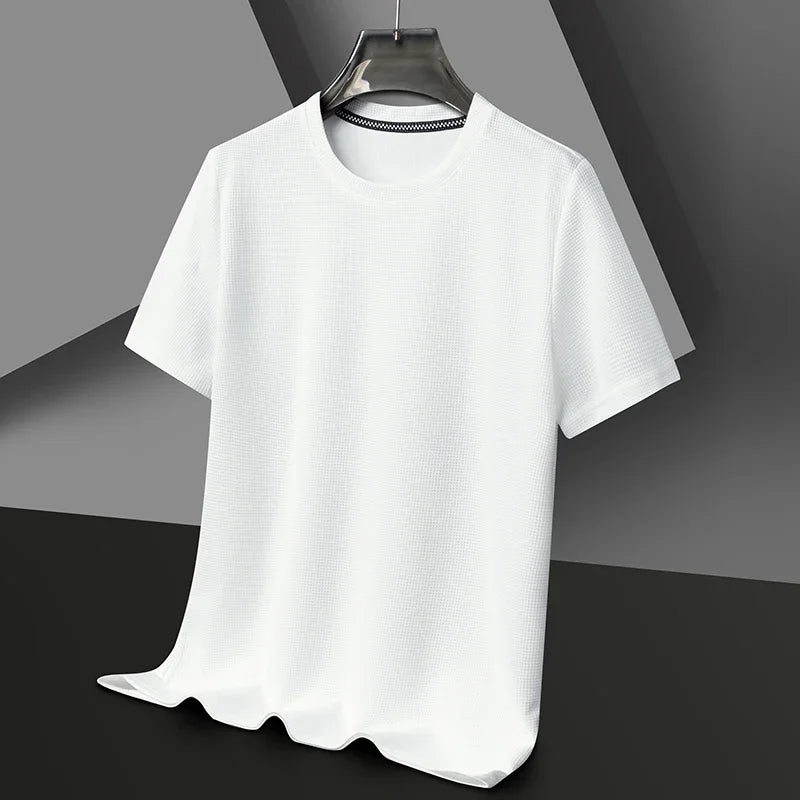 T-Shirt Gaufré Col Rond Homme — Nouveau Manches Courtes Été