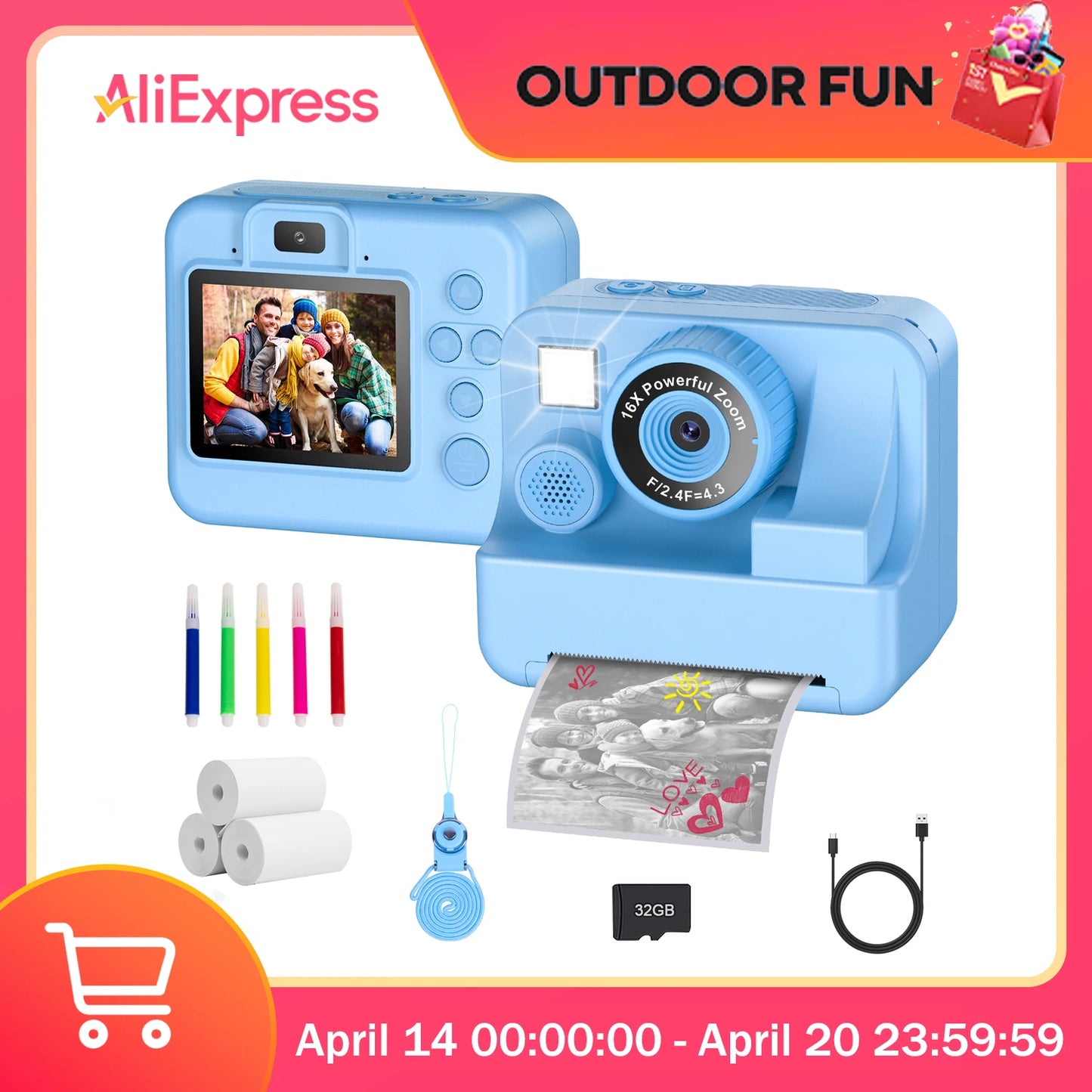 Nouvelle caméra pour enfants abeille caméra instantanée 1080P HD double objectif Selfie appareil photo numérique impression pour filles garçons cadeaux d'anniversaire de noël jouets