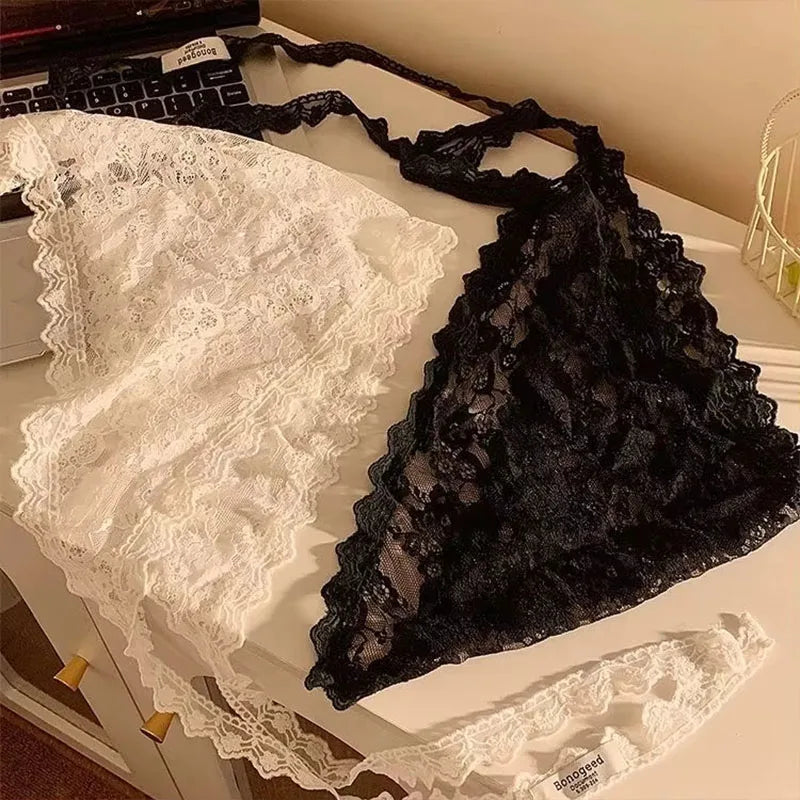 Jupe courte triangulaire 2 en 1, demi-jupe, rideau de fesses, tablier à garniture en dentelle, dentelle douce empilée, foulard de Style coréen pour femmes