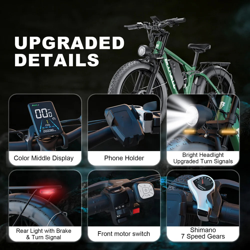 Bicicleta eléctrica todoterreno MOOBELO V1 2000W para adultos, batería de 52V 22.4AH, neumáticos anchos, impermeable, lista para la nieve y la playa, entrega rápida