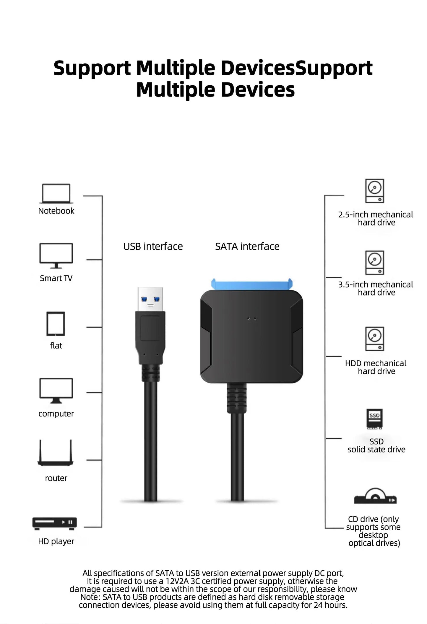 Câble Coolcirc SATA vers USB 3.0 jusqu'à 6 Gbps pour disque dur SSD externe 2.5 pouces adaptateur SATA cordon USB 3.0 vers SATA III
