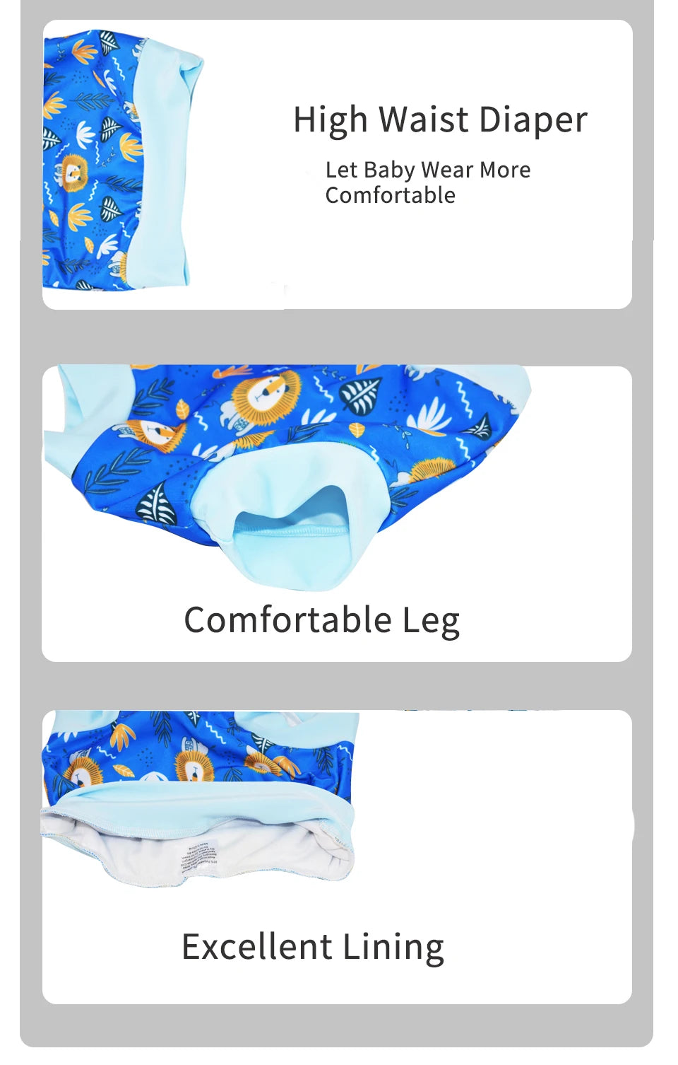Eezkoala Couche de bain pour bébé nouveau-né à taille haute, lavable, en tissu