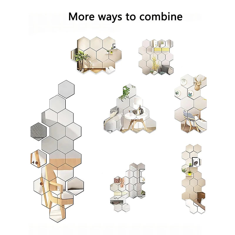 45-Piece Mirror Wall Sticker, Hexagonal Wall Art Sticker, DIY Home Decorative Tile Sticker