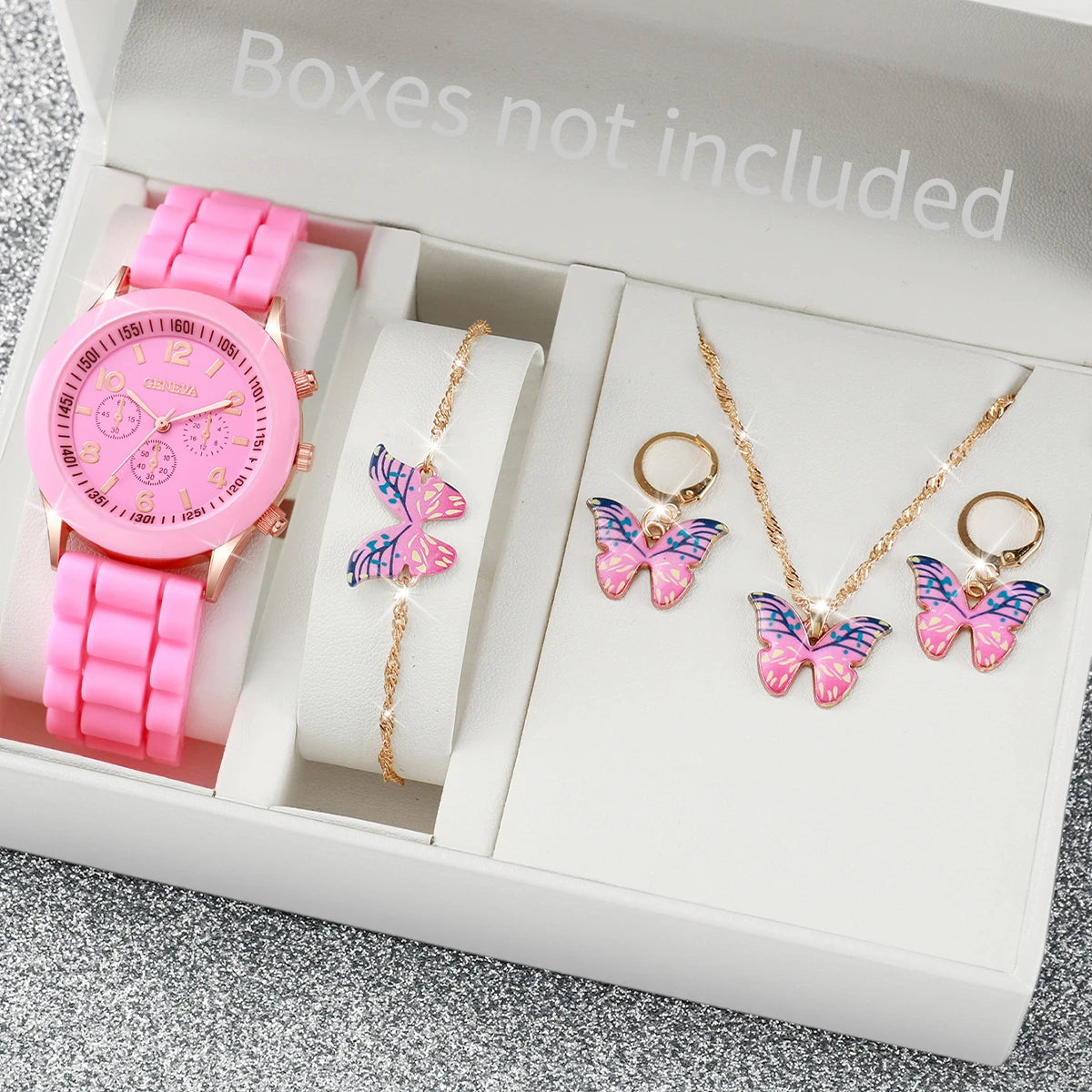 5-6 Pieces Quartz Watch Set for Women with Silicone Strap, Fashionable Clock, Gift for Girls, No Box