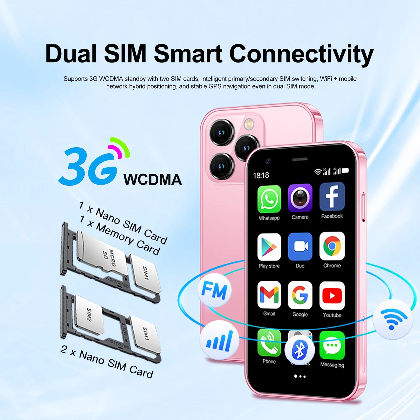 Mini Smartphone SERVO, pantalla de 3.0 pulgadas, 2GB + 16GB, WCDMA 3G, reconocimiento facial, GPS WiFi, Play Store, Android Smart Phone, doble SIM en espera
