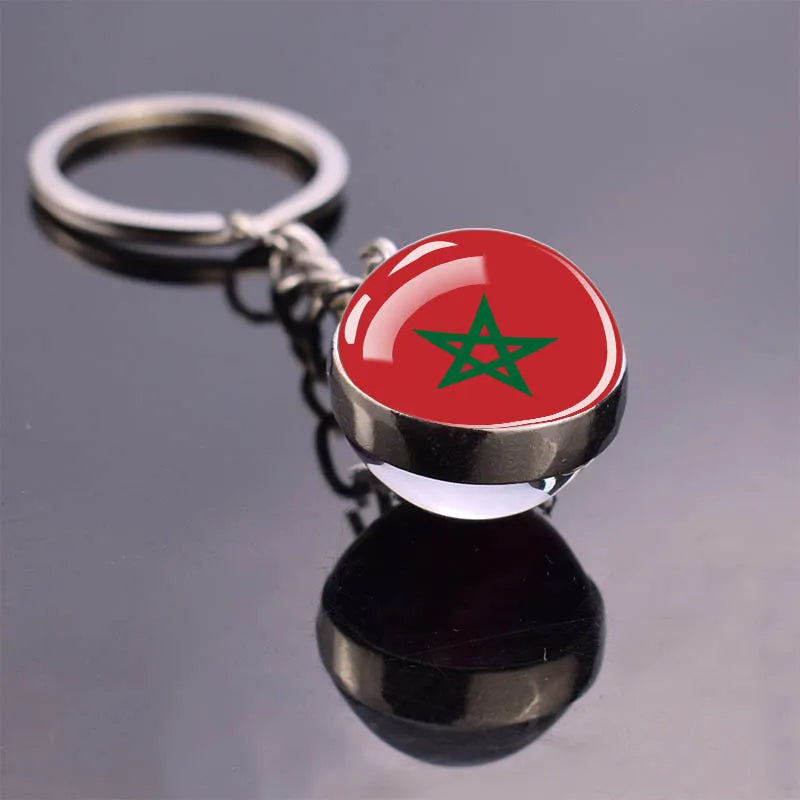 African Flag Keychain, Algeria, Somalia, Tunisia, Morocco, Egypt, National Flag, Double-sided Glass Ball Pendant, Gift