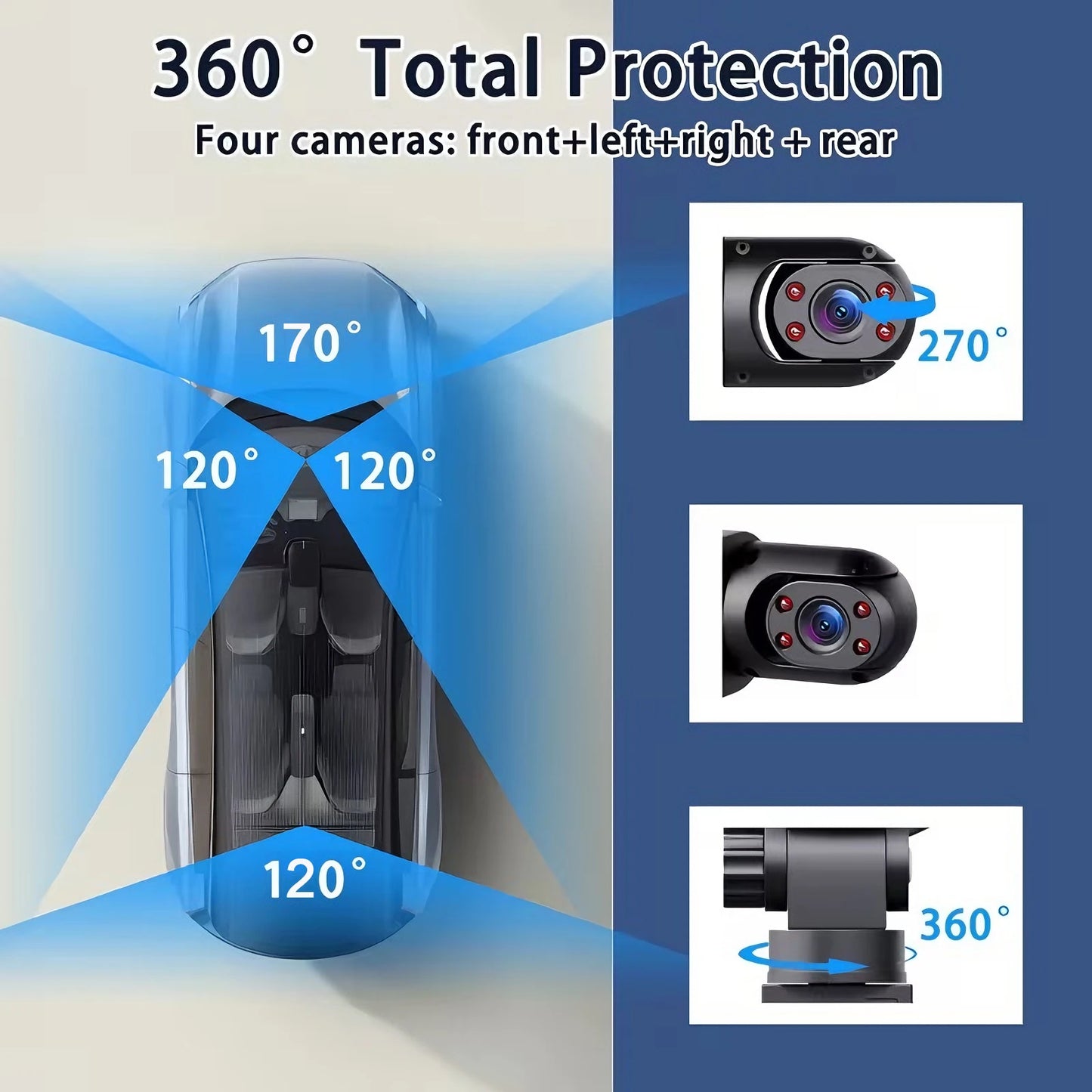 Dash Cam Vehicle DVR 4-Camera Video Recorder for Cars Black Box Front Rear Internal Night Vision Loop Recording 360 Car Dashcam