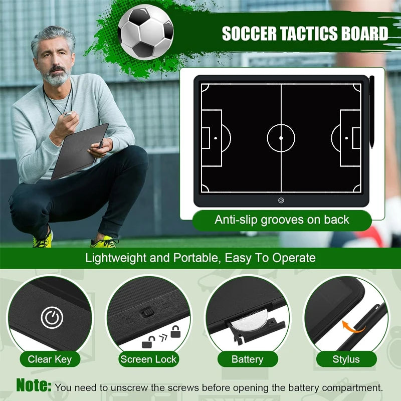 Tableau Tactique Football LCD Portable — 8,5 ou 16 Pouces, Stratégie Entraîneur & Cadeau Sport