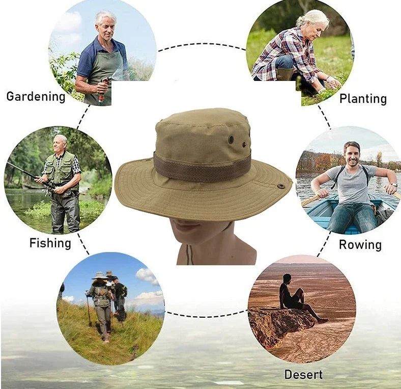 Sombrero para el sol para hombres y mujeres, gorra de camuflaje, para deportes al aire libre, tipo cubo, pesca, senderismo, caza, 60CM