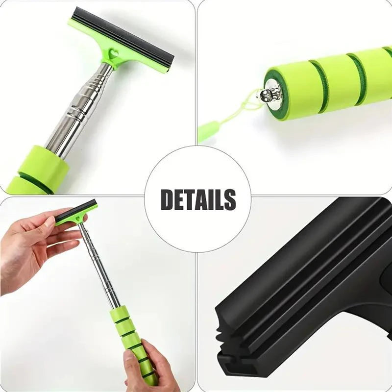 Essuie-glace de rétroviseur de voiture, poignée télescopique, essuie-glace de rétroviseur de voiture, outils de nettoyage de vitres automobiles durables en acier inoxydable, brosse de nettoyage