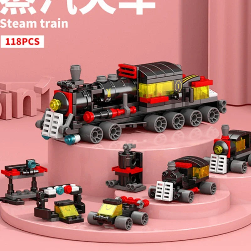 Bricolaje 6 en 1 Vía de tren Robot Vehículo Camión Bloques de construcción Kit Niñas Ladrillos Modelo de película Niños Tallo Educativo Cumpleaños Niños Juguetes