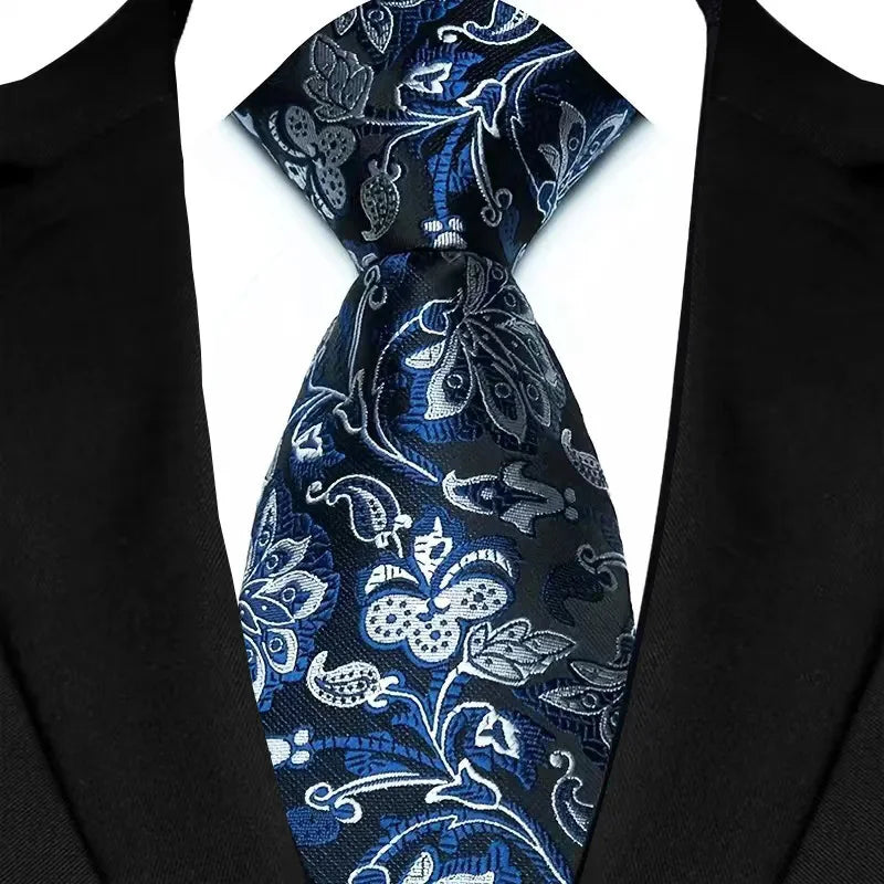 Cravate classique à rayures Paisley pour hommes — 8cm, Jacquard, bleu royal, accessoires, mariage