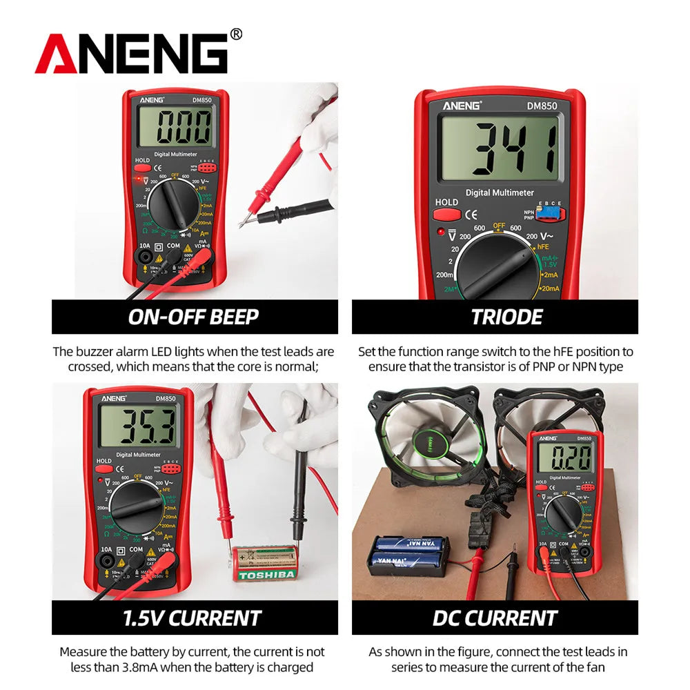 ANENG DM850 - Professional Automatic Digital Multimeter, AC/DC Auto Voltage Tester, Ohm Current Ammeter Detection Tool, 1999 Counts