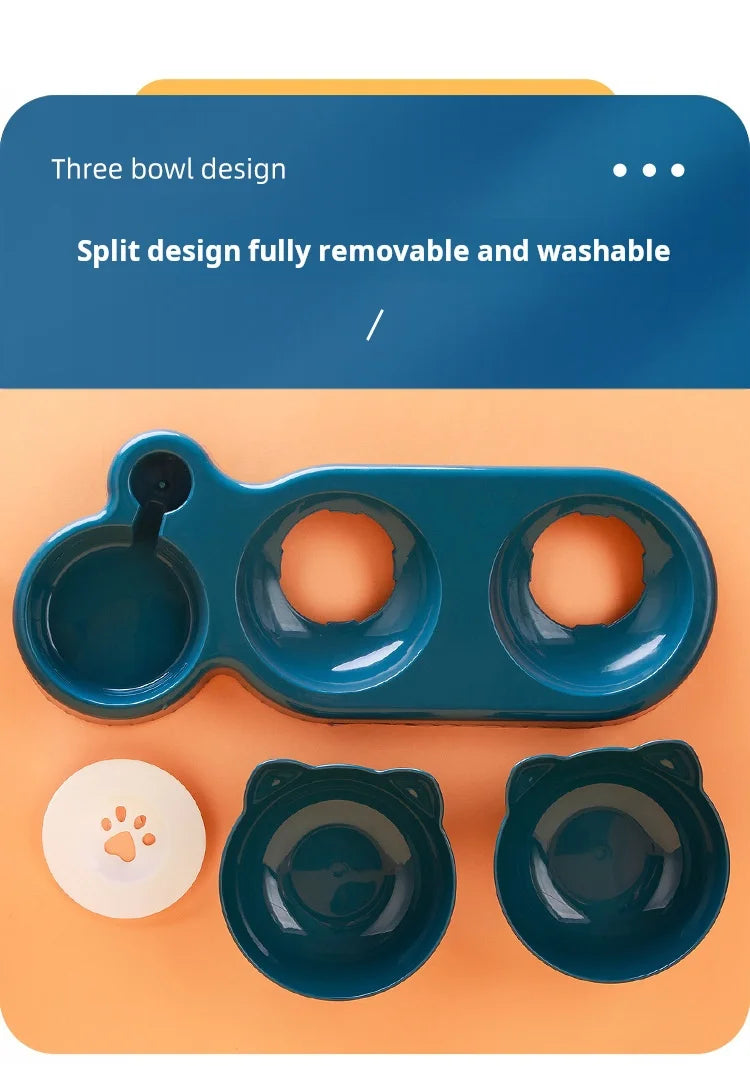 Ensemble de bols à eau et à nourriture pour animaux de compagnie avec mangeoire, conception d'oreille inclinée, bouteille d'eau par gravité pour la protection du cou, 3 en 1