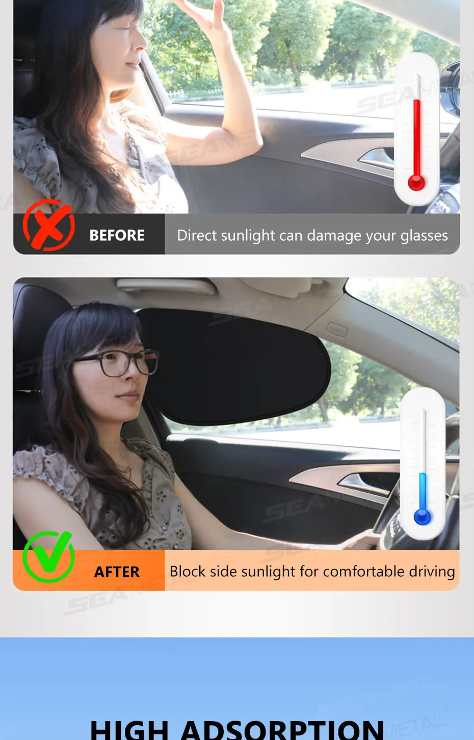 Pare-soleil électrostatique pour fenêtre latérale de voiture — 4 couches, anti-éblouissement, protection UV