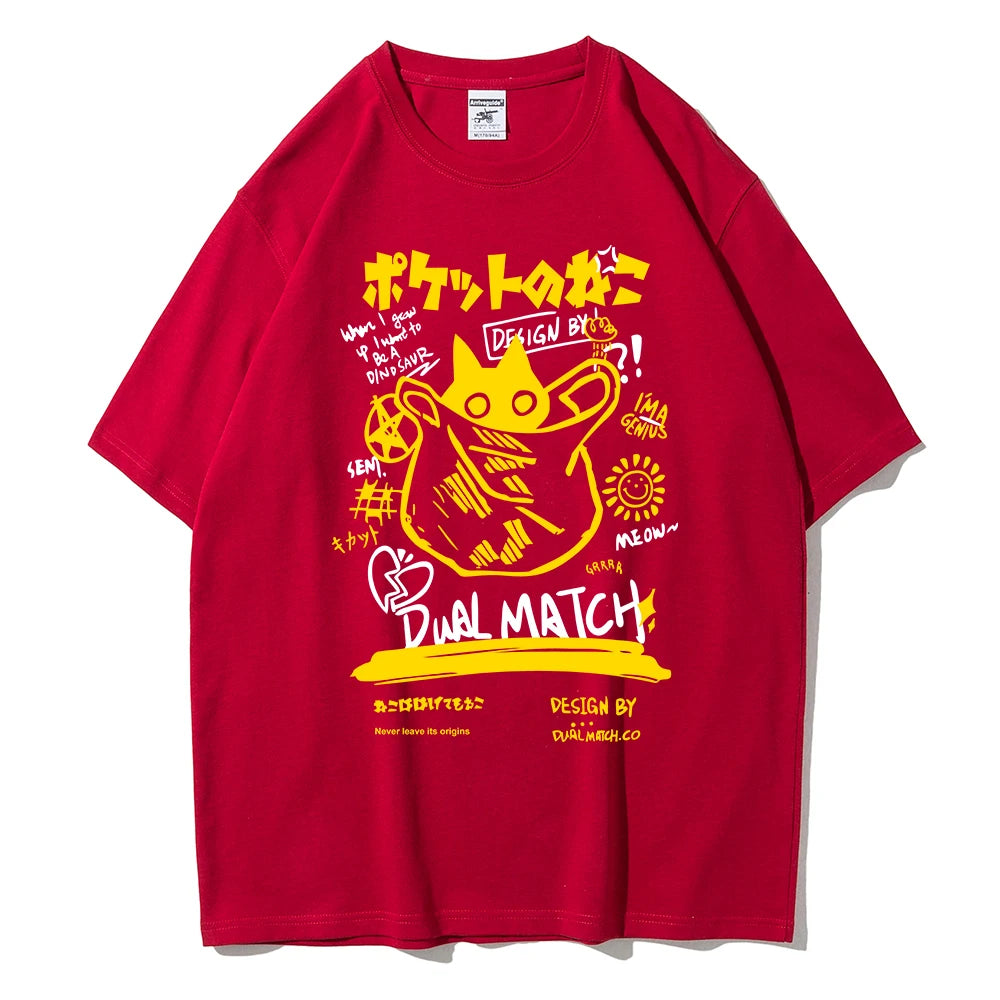 Hombres Mujeres Camisetas de Dibujos Animados 2024 Verano Harajuku Kawaii Gato Impreso Manga Corta Camisetas Pareja Streetwear Ropa Suelta Tops Y2K