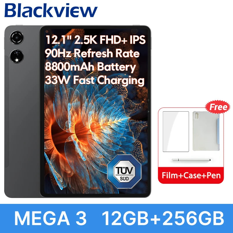 【Estreno mundial】 Blackview MEGA 3 Tablet 12.1" 2.5K 90Hz Pantalla 12GB 256GB 8800mAh Cámara 50MP Carga Rápida 33W Android 15 Pa