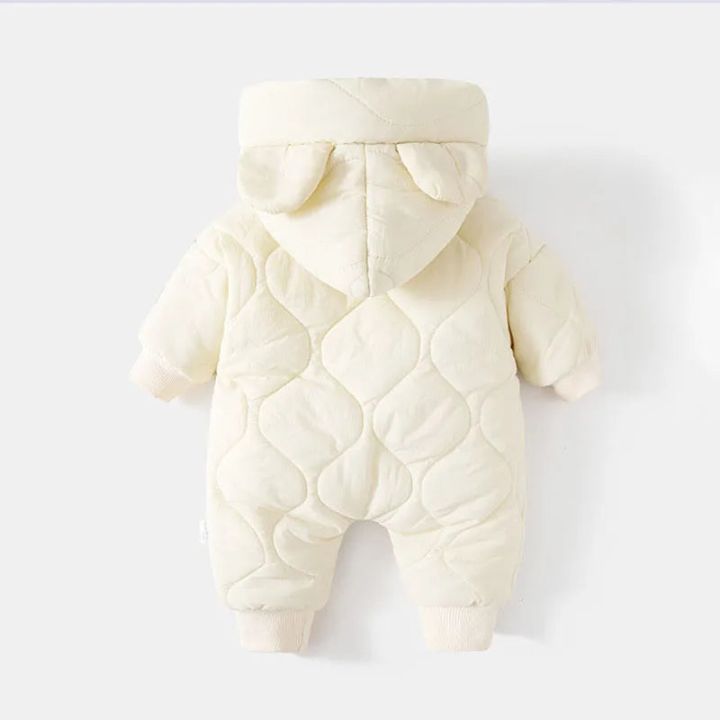 Baby Winter Outerwear, Fur Lined, Warm Infant Romper, Girl and Boy Cartoon Bear Jumpsuit