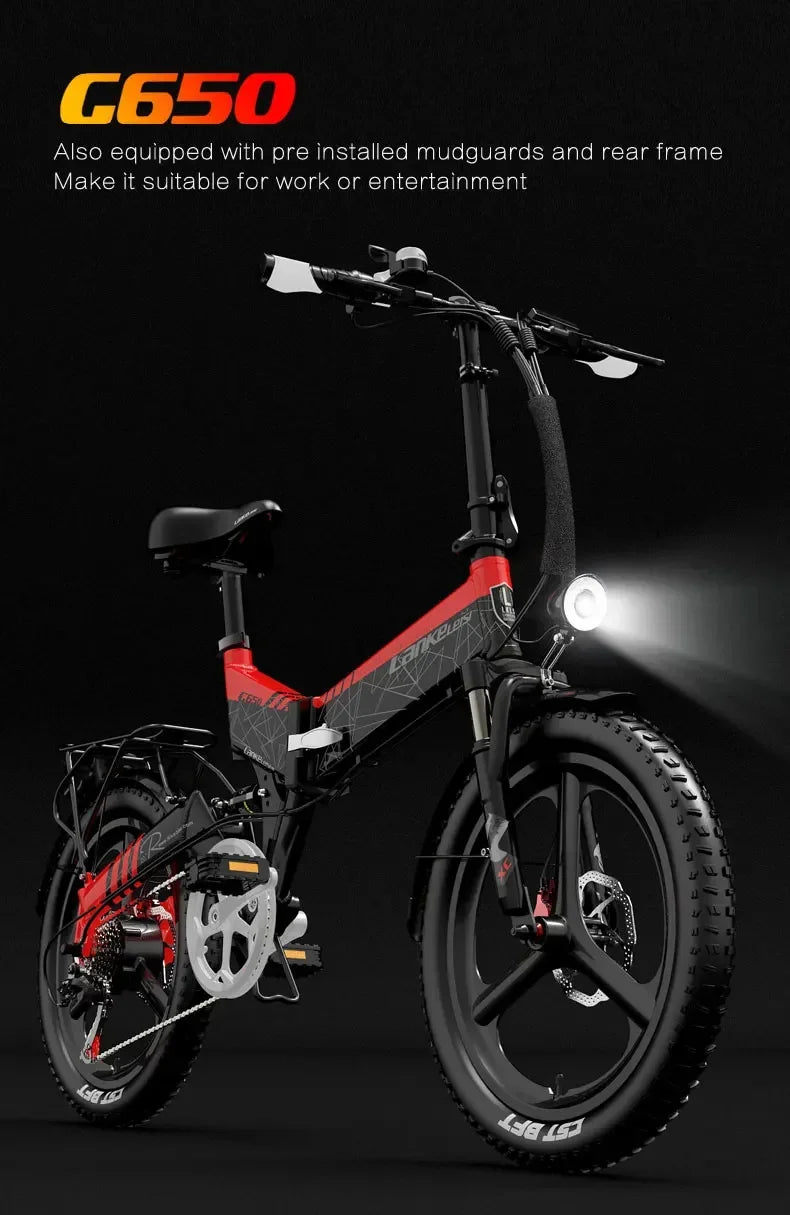 LANKELEISI-G650 Folding Electric Bicycle, 20 Inch, 500W, 48V, 12.8 Ah, with Lithium Battery, City, Adult