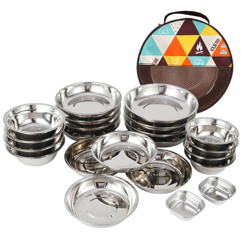 Nouveau ensemble d'assiettes à manger portables de cuisine de Camp de 22 vaisselle de Camping en plein air assiette de barbecue à conduite autonome ensemble d'assiettes de bol de Pot à soupe à la maison