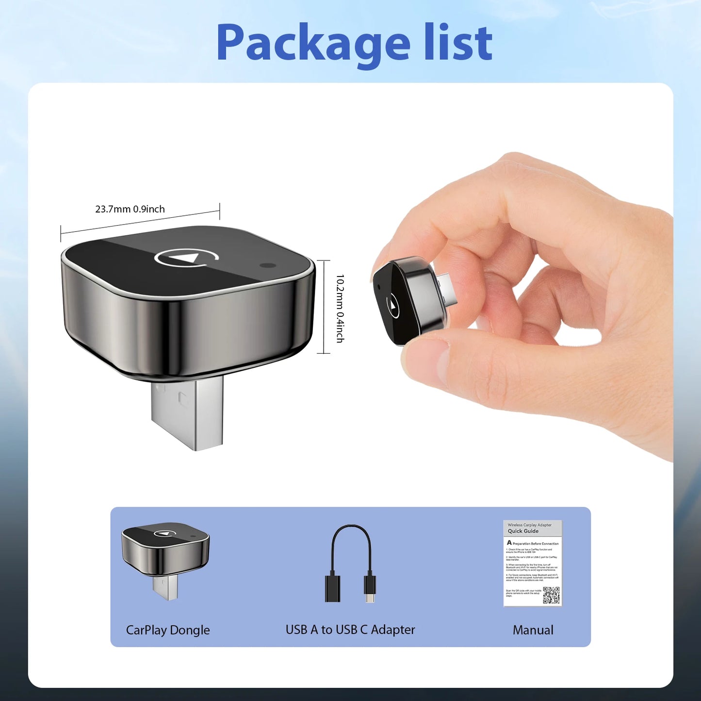 Adaptateur sans fil 2 en 1 pour voiture — WiFi 5G rapide, Plug and Play, USB-C