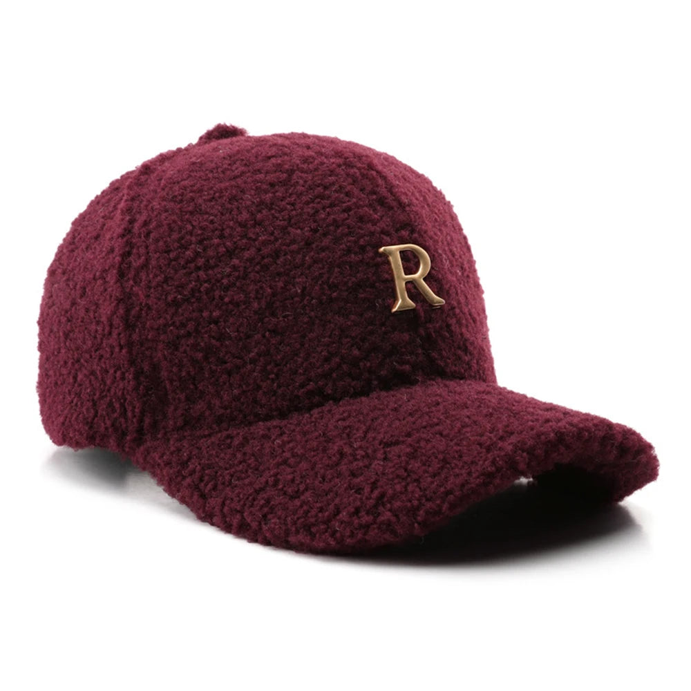 FS Luxury Brand Green Lambswool Baseball Caps for Men, Designer Cap with Golden Letters for Women, Winter Warm Trucker Hat, Women's Cap
