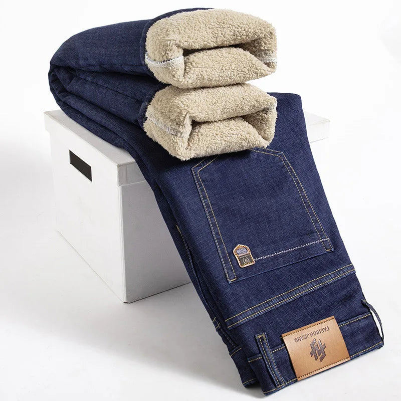 Jean Hiver Agneau Peluche Homme — Droit Polaire Chaud Grande Taille 40