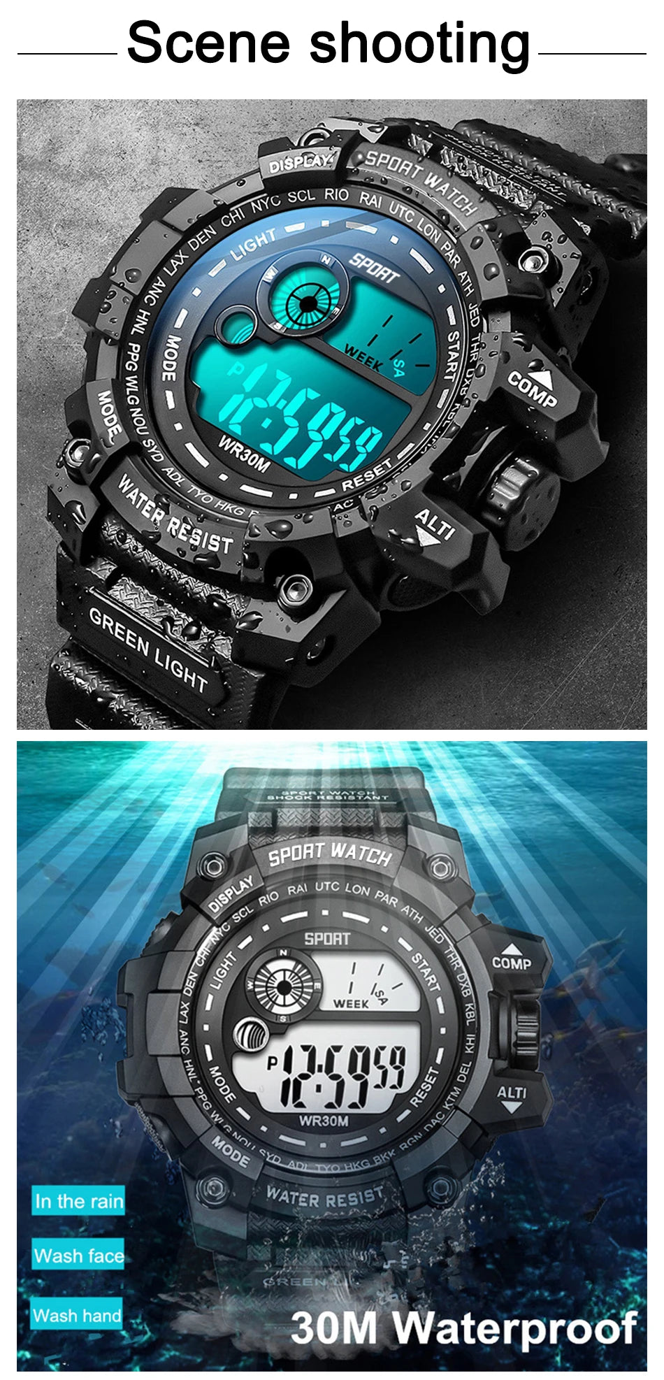 Montres numériques à LED pour hommes, mode Shoous, sport, étanche, date, armée, militaire, horloge, nouveau