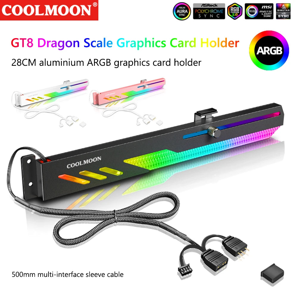 COl'hyMOON-Support de carte vidéo pour ordinateur, support GPU horizontal GT8, support de boîtier PC, kit de refroidissement, 5V ARGB