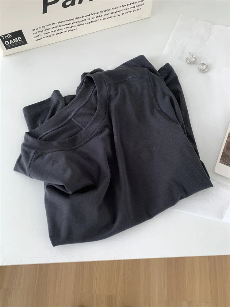 Women's long-sleeved T-shirt, silk wool splice, thin top, soft, waxy, solid color, spring summer