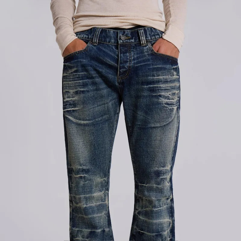 Y2K Blue Flared Jeans Vintage Washed Men Women Bootcut Gothic Jeans High Street Unisex Streetwear Retro Baggy Wide Leg Pants