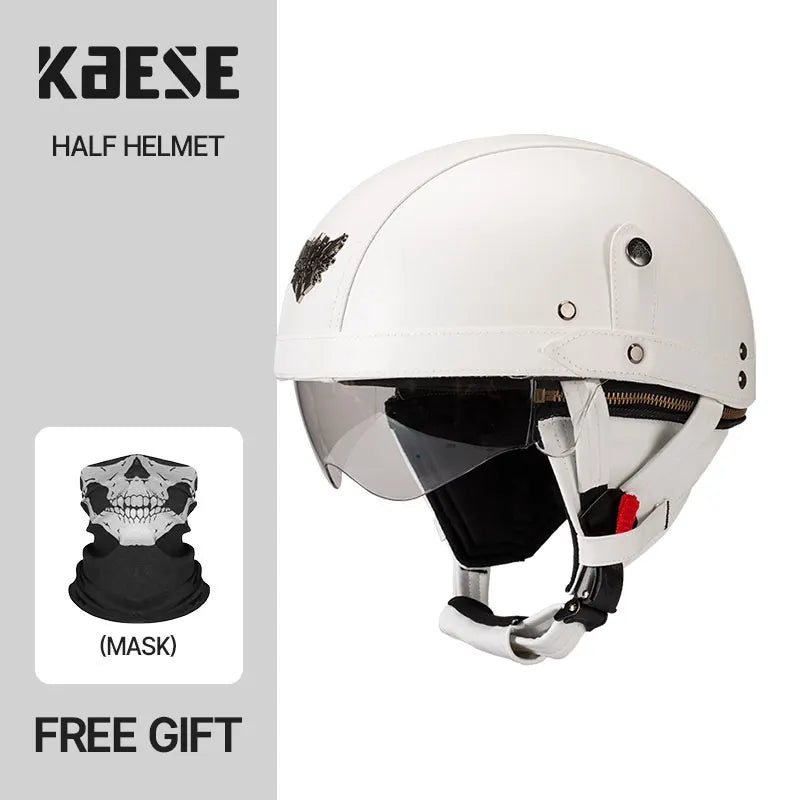 Casque Moto Demi-Visage Vintage DOT — Homme Femme Scooter Été Noir Marron