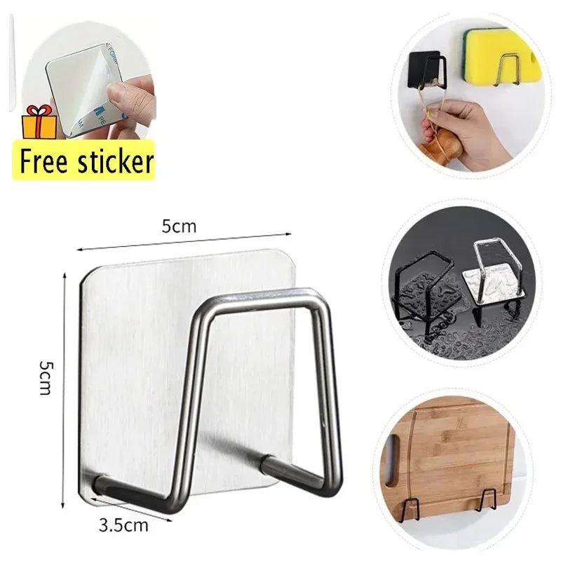 Soporte de esponjas de cocina de acero inoxidable, escurridor de esponjas para fregadero, estante de almacenamiento autoadhesivo, ganchos de pared, organizador de cocina