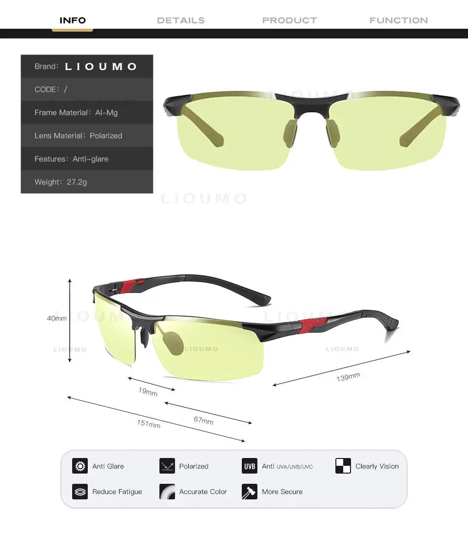 Lunettes de soleil photochromiques sans monture aluminium polarisées — conduite jour et nuit