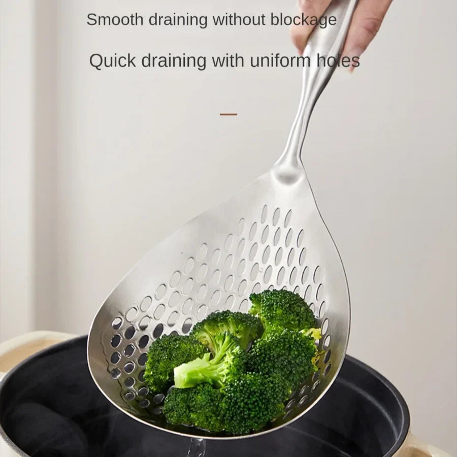 Grande cuillère d'écumoire de passoire en acier inoxydable Durable, cuillère de passoire de nourriture robuste pour frire et cuisine, ustensiles de cuisine 1 pièce