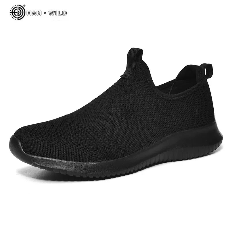 Men's Lightweight Flyknit Mesh Trainers, Casual Laceless Walking Shoes, Flat Sneakers, Large Sizes