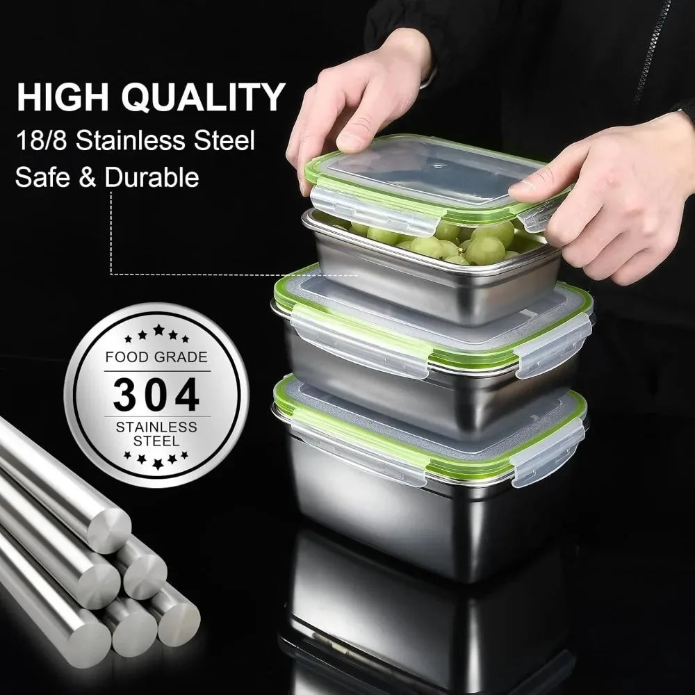 Food Grade 304 Stainless Steel Bento Box, Lunch Box, Food Storage Container, Leak-Proof Silicone Lid, Dishwasher Safe, 1/3 pieces