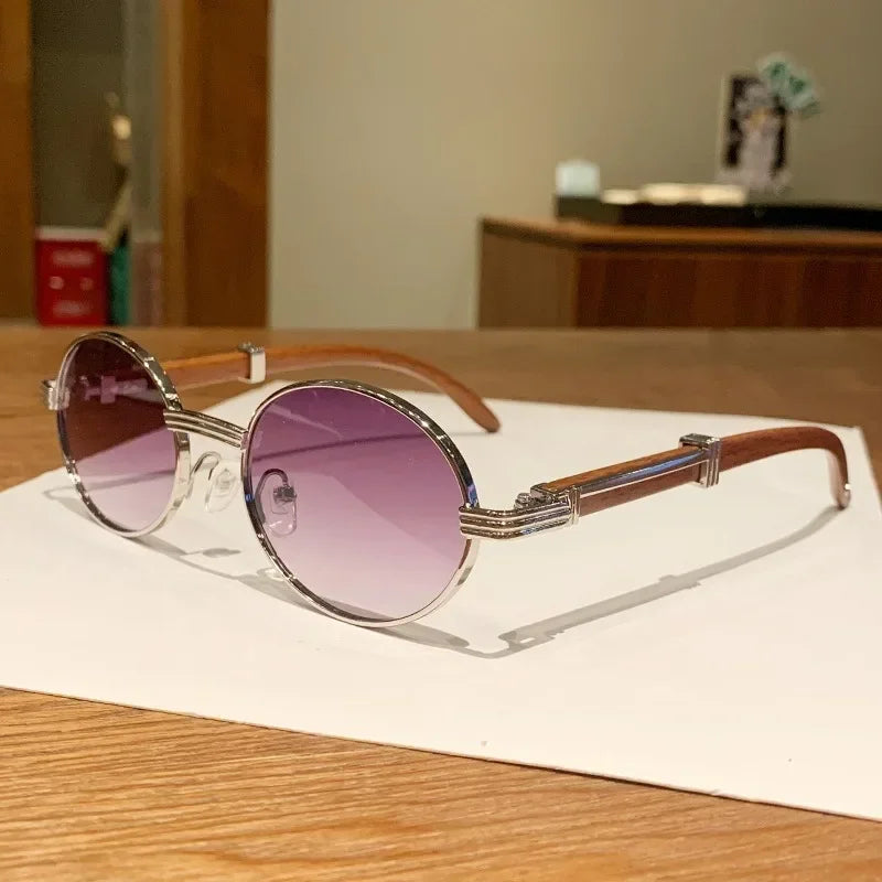 Lunettes de soleil ovales en bois pour hommes et femmes — vintage, mode