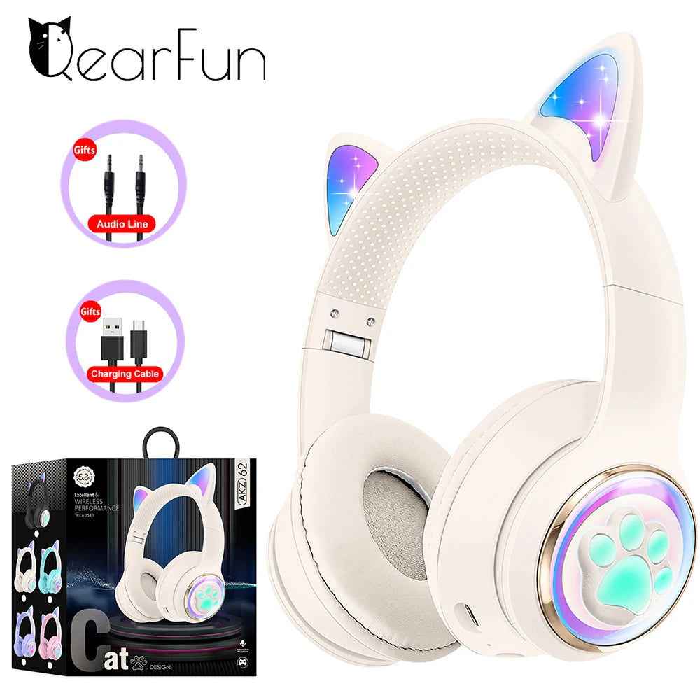 RGB Cat Ear Wireless Headphones for PC, Cute 3D Space Capsule Bluetooth Headset, Foldable Gaming Headphone, Gifts for Kids Girls