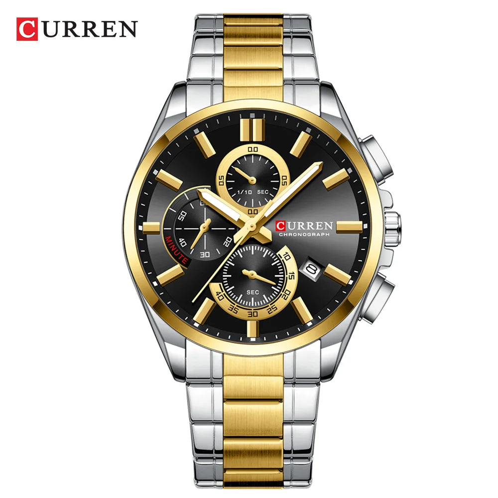 Montre tendance pour homme — calendrier, 6 aiguilles, bracelet en acier inoxydable, business